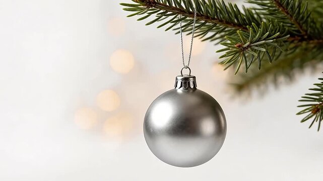 Silver Christmas ornament on tree branch