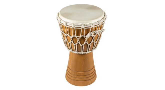 Djembe drum PNG isolated on transparent background, traditional African percussion instrument with rope tuning and wooden body for music and cultural events