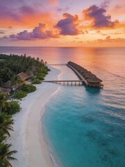 Obraz premium A beautiful beach with a sunset in the background