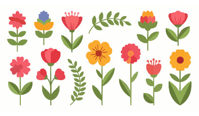 Obraz premium Colorful Spring Floral Elements Flat Wildflower Vector Collection