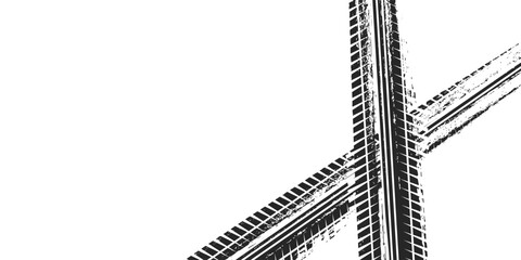 Obraz premium Tire track. Car, bike, motorcycle tyre mark with grunge effect isolated on white background. Wheel footprint on the road. Top view of rubber protector mark