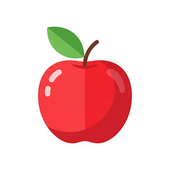 Fototapeta premium Glossy red apple with a single green leaf and stem, isolated on a white background. PNG