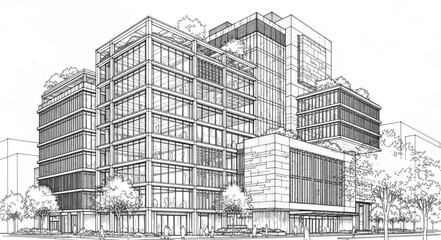 sketch of a modern building