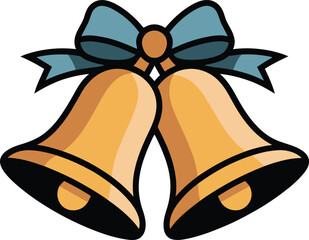 Golden Christmas Bells with Blue Ribbon and Bow