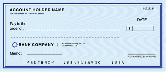 Naklejka premium Blank cheque for managing finances, Blank Personal Cheque, Payment by cheque concept.