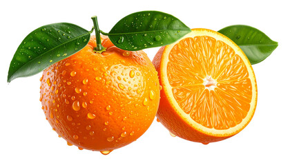 Fresh orange isolated on transparent background, high-quality PNG showing vibrant citrus peel and juicy texture, perfect for fruit, juice, health, and food designs.