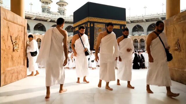 Kaaba at Masjid al-Haram in Mecca Filled with Pilgrims Performing Tawaf During Hajj Night