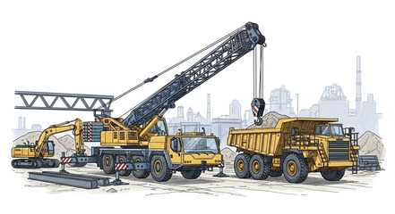 Fototapeta premium Heavy Machinery Construction Equipment Trucks.