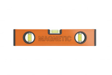 Obraz premium Orange magnetic level tool with yellow vials on black isolated on a transparent background