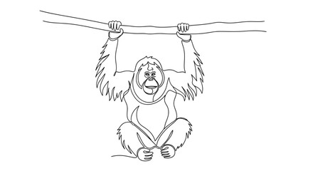 Orangutan hanging from a branch, continuous line drawing © Ahmad