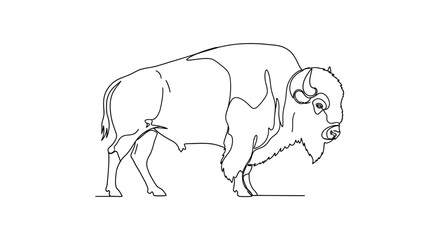 Minimalist Line Art Bison Illustration - Single Line Drawing of a Buffalo © Ahmad