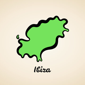 Green simplified map of Ibiza with black outline.