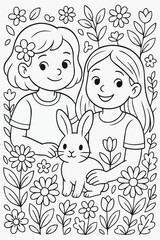 little girls and a rabbit