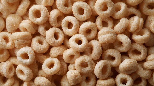 Close-up of Golden Cereal Rings - Cheerios Style Breakfast Food