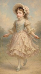 Victorian girl skipping rope gracefully mobile wallpaper