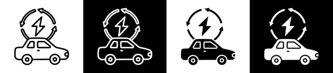 Naklejka premium Electric Car Icon In Flat Version On Black And White Background