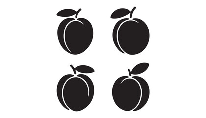 black color Apricot fruits set of silhouette vector illustration, solid white background
