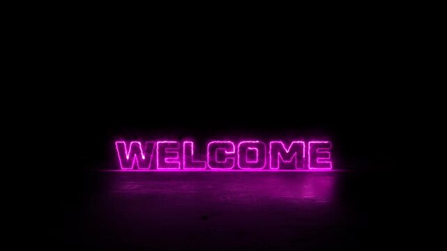 Purple color Glowing neon welcome text video animation on black background. Welcome neon text video. neon welcome text animation