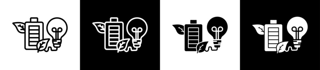 Eco Energy Icon In Flat Version On Black And White Background