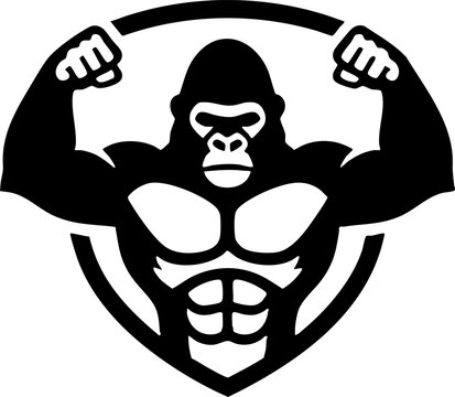 Muscular Gorilla Flexing Biceps in Shield Logo Vector Illustration