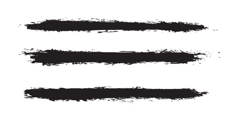 Set of three hand-drawn black grunge brush strokes on a white background perfect for artistic designs and textures.