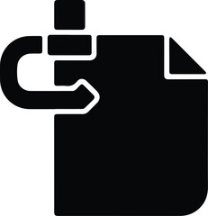 Black and white icon of a document with an incoming arrow on a white background file paper