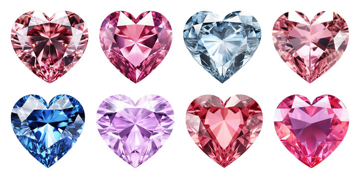 PNG Colorful heart-shaped gemstones sparkle, transparent background