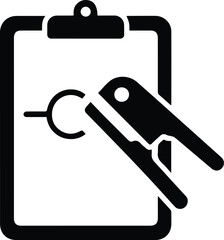 Black icon of a clipboard with a pen marking a circle document