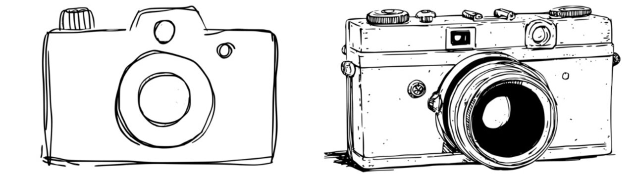 Vintage Blue Camera, Hand Drawn