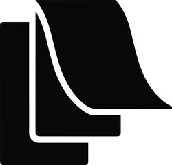 Black Paper Sheets Icon With Curved Top Layer On White document symbol