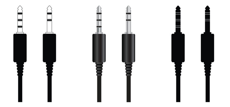 Audio plug. Audio cable with jack socket. Microphone plug or microphone jack explanation. Caroon jack plug. Audio Cable, plug wire icon. Audiojack logo. For connecting audio equipment or headphones.