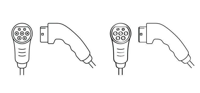 AC and DC charging connector.Types electric vehicle plugs. Electric car charging plug. Sockets for electric car charging plug. Hybrid, EV connector. For CCS Type 2, chademo, supercharger, mennekes, an