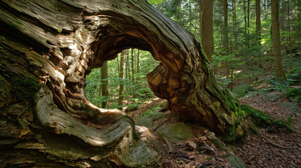 hollow. Ancient tree trunk with a natural hollow tunnel connecting interior and exterior. gardening catalogs, home-decor guides, designed for gardening and botanical catalogs, used by researchers.

