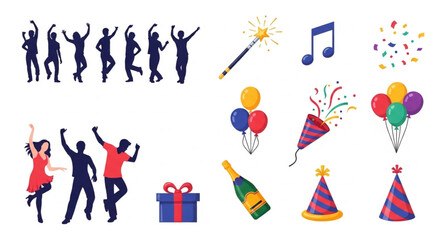 Party Icons and Silhouettes Celebrating.