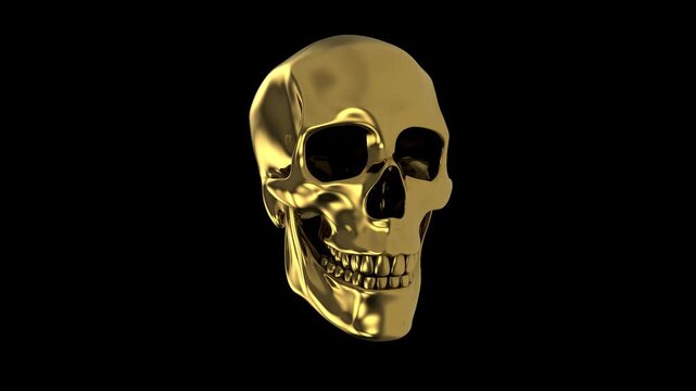 Golden Skull Nodding and Shaking Head Yes and No &ndash; 3D Animation with Transparent Background with Alpha Channel