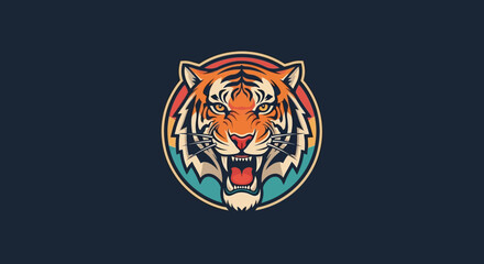 Obraz premium Colorful Tiger Head Logo Design Illustration.