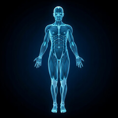 3D Render of a Human Body with Visible Muscles and Skeleton