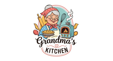 Fototapeta premium Grandma Cooking in the Kitchen Illustration.
