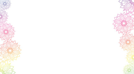 Obraz premium Colorful floral mandalas in a beautiful gradient, arranged in opposite sides on a transparent background, create an exquisite frame for Oriental, Asian quotes, invitations, holidays, festivals.