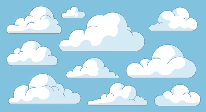 Collection of White Clouds on Blue.