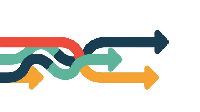 Interconnected arrows symbolizing different paths converging and diverging, representing choices, strategy, and the flow of information