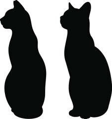 Two cat silhouettes sitting upright in profile view, both facing left, one rounder and one slender, isolated on white background, ideal for pet and design concepts. © MIJANUR