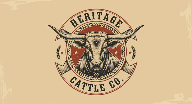 Vintage Cattle Company Logo Design Illustration.