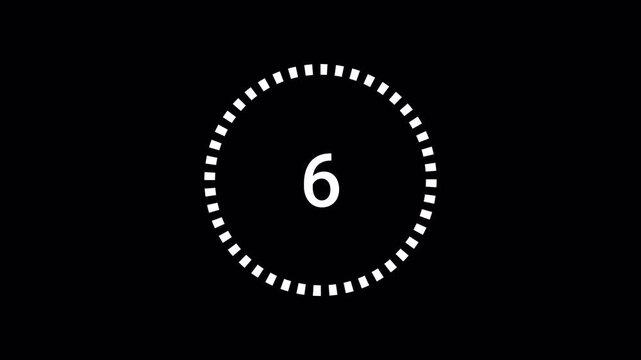10 second countdown timer animation from 0 seconds to 10 seconds on a transparent background, ten second countdown timer from zero to ten with alpha channel.