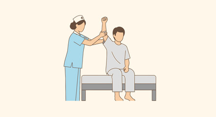 Obraz premium Nurse Assisting Patient with Arm Movement in Clinical Setting