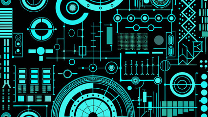 Obraz premium Complex teal circuitry pattern on a dark background resembling technology