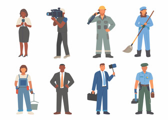 Diverse group of professionals and workers in a flat vector illustration