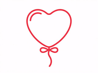 Red heart shaped balloon tied with bow on white background