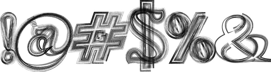 Hand drawn symbols on transparent background