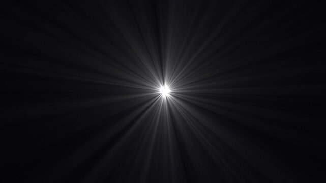 Sun rays light- Bright white light rays animation on black background. Dynamic sun rays. Loop center flickering light rays. Warm light rays looping- The sun is illuminating the world with its light.